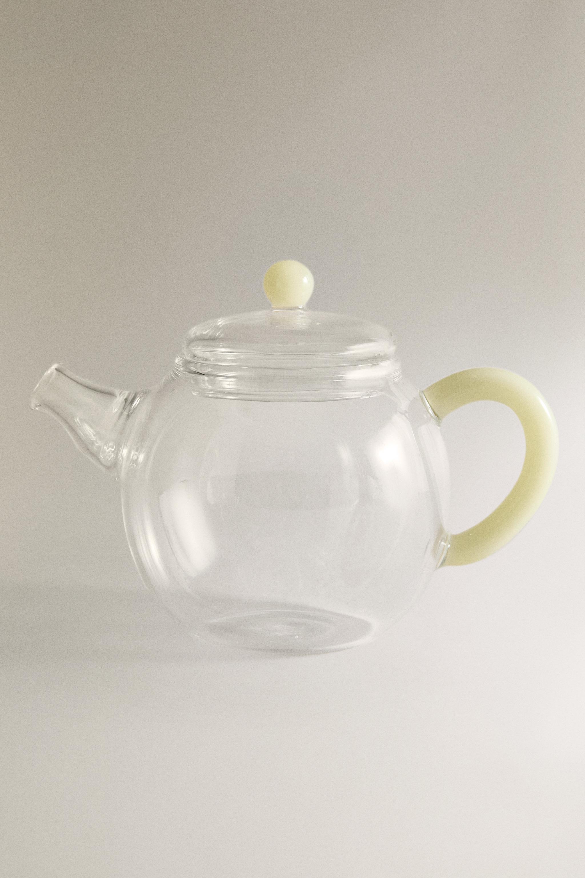 BOROSILICATE GLASS TEAPOT WITH COLOURED HANDLE